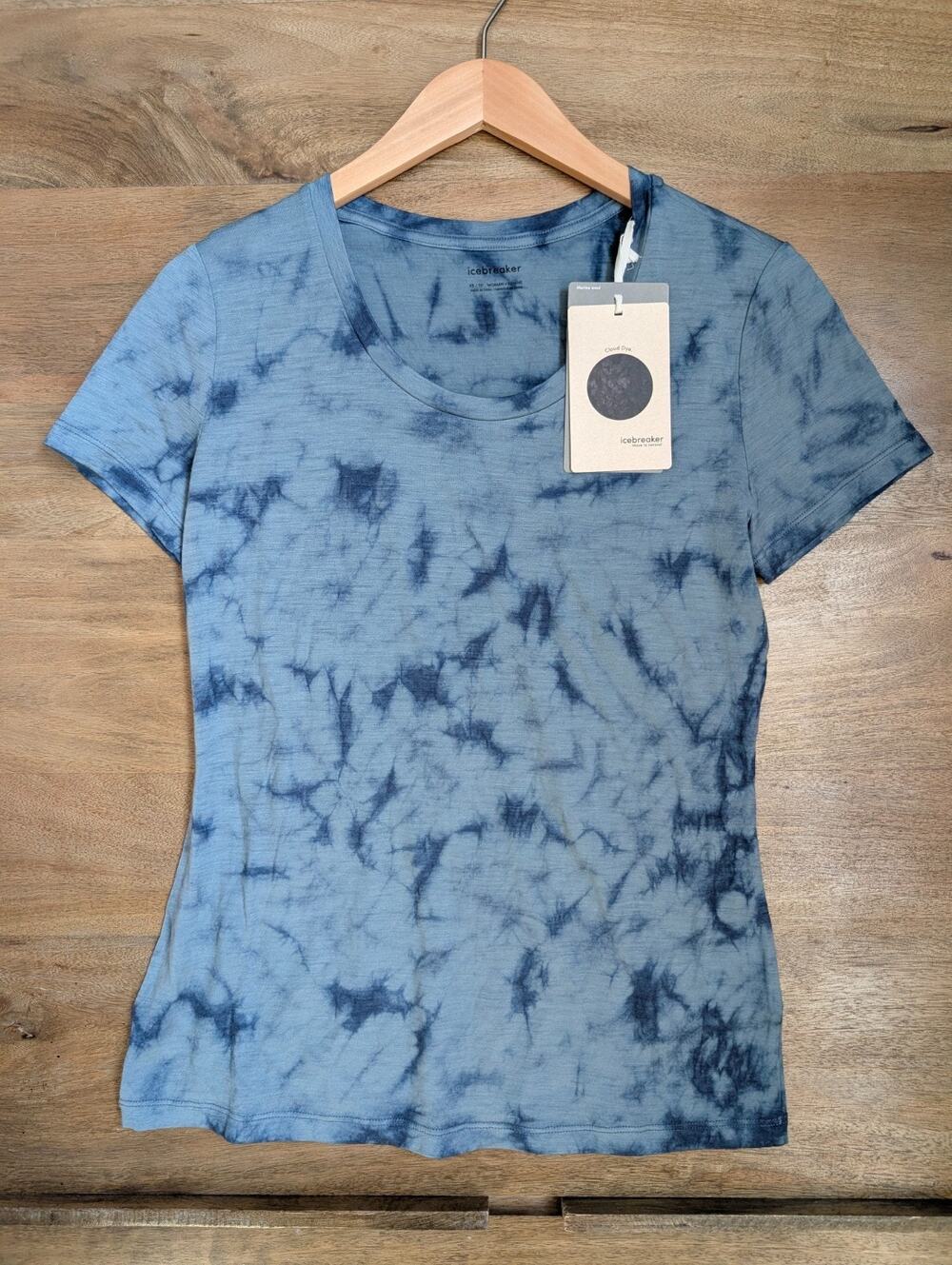 Icebreaker T Shirt Womens XS Blue Tie Dye Merino 150 Tech Lite Short Sleeve NWT